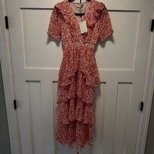 Hale‎ Bob Pink Ruffle Short Sleeve Dress- Size XS